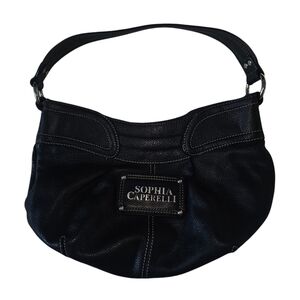 Sophia Caperelli Black Leather Hobo Shoulder Bag With Leopard Print Lining